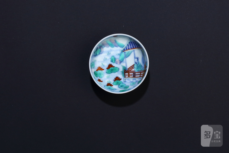 清康熙青花斗彩观莲图小浅碗一对 - 图4